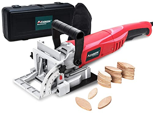 AOBEN Biscuit Cutter Plate Joiner 8.5 Amp With No. 0 Wood(30 Pcs) No. 10 Wood(30 Pcs) No. 20 Wood(50 Pcs), 4 Tungsten Carbide Tipped Blade, Adjustable Angle And Dust Bag