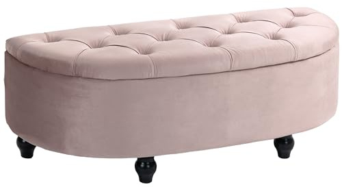 HOMCOM Semi-Circle Ottoman Storage Bench Tufted 120 x 46 x 42 cm Pink