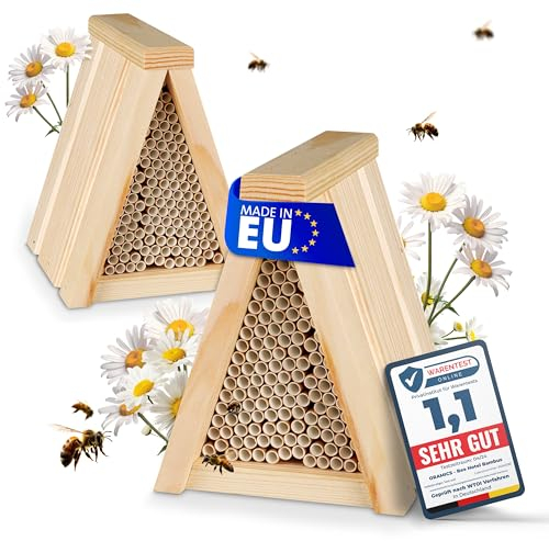 2 Stück Oramics Bienenhotel Tipi mit Niströhrchen aus Papier [Made in Europe] Nisthaus für Insekten, Bienen und Wildbienen – Insektenhotel mit Nisthülsen – Wildbienenhotel Nisthilfe