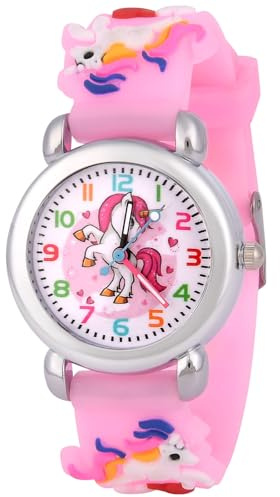 OFFCUP Enfant Montres, Montre-Bracelet pour Enfant Mouvement à Quartz, Montre Numérique avec Silicone, Montres pour Tout-Petits de Dessin Animé Mignon 3D pour 3-11 Ans Fille (Licorne Rose)