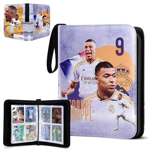 SKIKHN Album Carte Calcio, Album di Carte da Collezione, Album di Figurine di Calcio con Chiusura a Cerniera, Album Raccoglitore di Carte Collezionabili, 50 Pagine Può Contenere 400 Carte, 3 Anelli