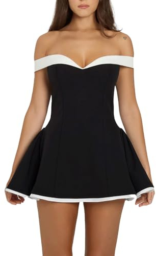 Dxizeavatt Women's Off Shoulder Mini Dress Slimming Summer Sleeveless Sexy Corset Short Party Bodycon Y2K Dresses Black M