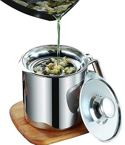 Vasetto separatore di grasso in acciaio inox per sugo di olio, pancetta e grasso con colino, 1,3 l/1,8 l, contenitore per filtro olio da cucina, contenitore per filtro olio, barattolo di grasso