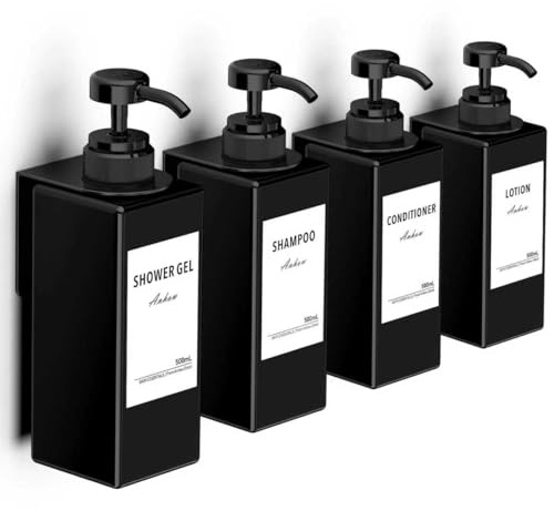 Anhow 4 Stycken Duschtvål, 500 ml Tvåldispenser Flytande Vägg För Badrum Dusch Kök Schampo Balsam Duschtvål - Svart
