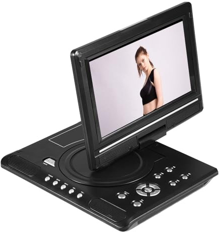 Vvikizy Reproductor de DVD LCD Portátil de 9 Pulgadas, Reproductor de Video con Rotación de 270 Grados USB FM Radio Game Game Suted TV Lector de Tarjetas para Automóviles (Enchufe de la UE)
