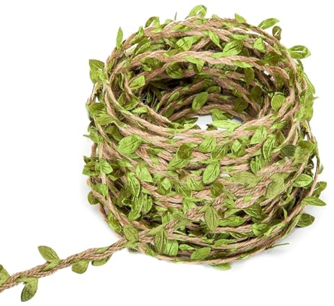 Green Leaves Jute, 20 Meters Leaf Ribbon Rope Jute Twine String Green Garden Leaves Ribbon String for Wedding Decoration