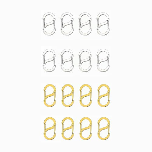 16 Piezas Mosquetones PequeñOs de Acero Inoxidable en Oro y Plata Con DiseñO S-Lock de Doble Apertura, Ideales Como Cierres para Pulseras, Collares y Proyectos de JoyeríA Diy Seguros y Duraderos