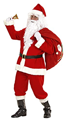 W WIDMANN MILANO Party Fashion - Costume Père Noël, casaque, pantalon, ceinture, chapeau, couvre-bottes, perruque, barbe avec moustache, sourcils, Saint-Nicolas, Noël, Carnaval, Fête à thème