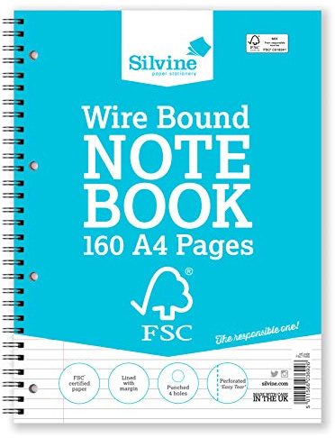 Silvine A4 Everyday FSC Twin Wire Notebook - Lined with Margin, 160 Pages of FSC Certified Paper. Ref FSCTW80