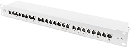 DIGITUS Patchpanel - 19-Zoll - Cat-6A - 24-Port RJ45 - Geschirmt - LSA Patch-Feld - Rack-Montage 1HE - Grau