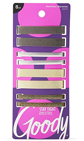 Goody Stay Tight Hair Barrettes - 8 Ct, Assorted Metallic Colors, Non-Slip Flat Hair Clips, Comfortable & Versatile Hair Accessories for Women & Men, Hair Clips for All Hair Types