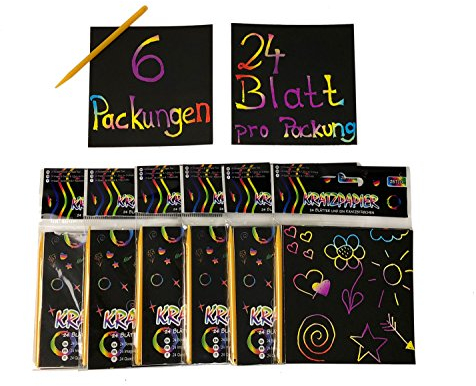 6X Kratzpapier Block für 24 Kratzbilder inkl. Kratzstab - tolles Give Away, Mitgebsel
