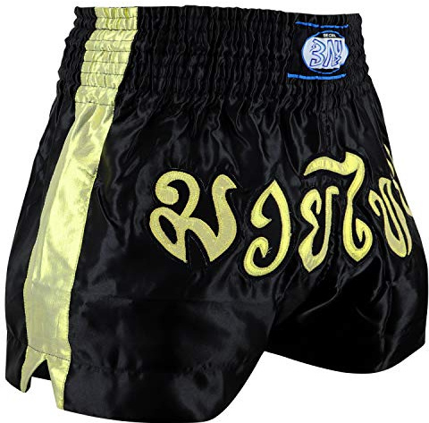 BAY Remy Thaiboxhose Schwarz/Gold kurz für Kinder und Erwachsene XS