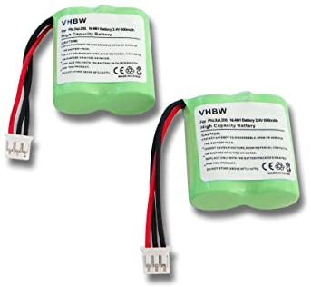 vhbw 2x batteria compatibile con Philips Magic 2 telefono fisso cordless (600mAh, 2,4V, NiMH) verde