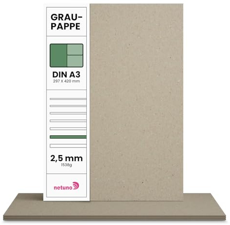 Netuno 100 x gråpapp DIN A3 297 x 420 mm 1538 g grå kartong 2,5 mm bokbindningsskiva för hantverk bokbindningsarbete kalenderdesign grå kartong A3 för pyssel för kort inbjudningar kartong grå