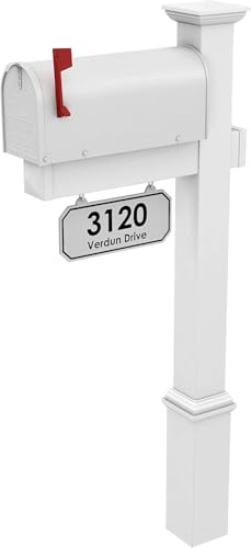 4Ever Products The Amelia Vinyl Mailbox Post System - Includes Steel Mailbox and Custom Street Address (White Mailbox)