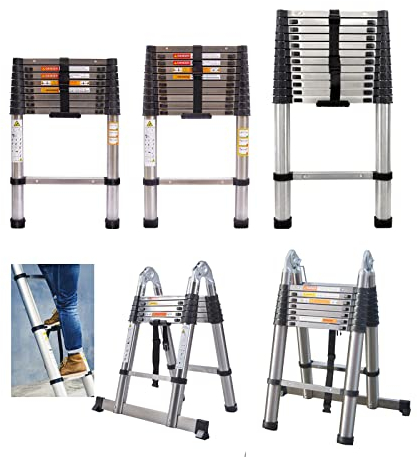 Teleskopleiter Klappleiter 3,8m Anti-Rutsch Mehrzweckleiter Ausziehbar Tragbare Edelstahl Leiter 150kg Belastbarkeit