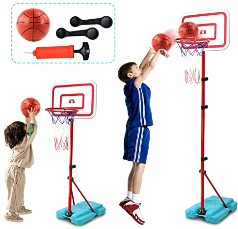 Basketballkorb Outdoor Indoor Kinder Spielzeug ab 3 4 5 6 Jahre Junge Mädchen, Kinder Basketballkorb Indoor mit Pumpe & 2 Ball, Höhenverstellbar Ständer 88-190cm, Basketballkorb Set für Kinder Zimmer