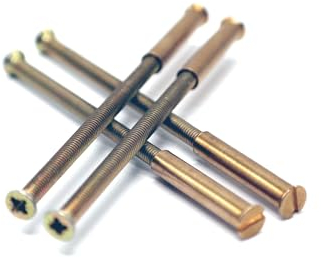 Tornillos de conexión con mangas M3 Acabado de latón. Volver a atrás/macho a hembra para asegurar/sujetar la manija de la puerta, perilla o rosa (M3 latón. Paquete de 4.)