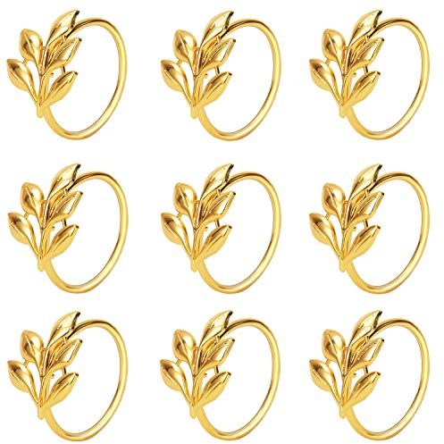 KPOSIYA Set of 20 Leaf Napkin Rings Metal Gold Napkin Holder Table Napkin Rings for Dinning Table Parties Everyday (Ye Zi-Gold 20)