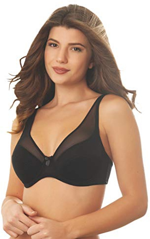 Istintiva Giulia – Reggiseno con Ferretto e rifinitura in Tulle ad Elevato Comfort | Coppe morbide Leggermente Imbottite | Spalline Regolabili | Nero, Taglia 7C