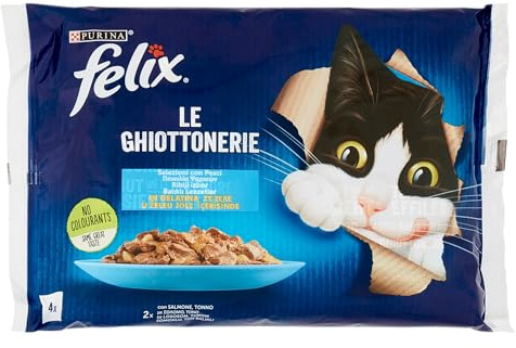 Purina Felix Le Ghiottonerie Cibo Umido per Gatti con Salmone e Tonno, 48 buste da 85g