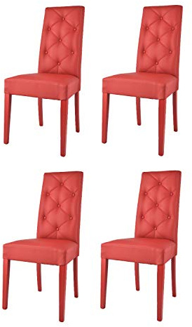 t m c s Tommychairs - Set 4 sillas Chantal para Cocina, Comedor, Bar y Restaurante, solida Estructura en Madera de Haya y Asiento tapizado en Polipiel roja