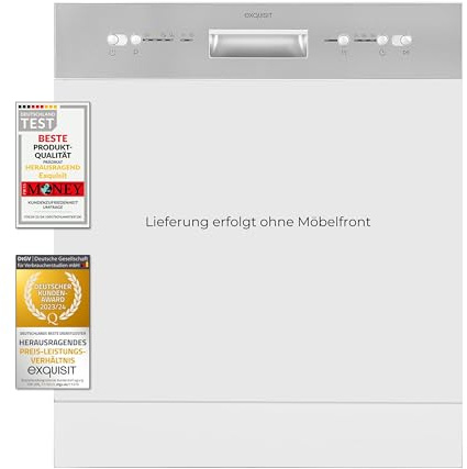Exquisit Geschirrspüler EGSP6012-EB-030E INOX | Teilintegrierter Geschirrspüler 60 cm | 12 Maßgedecke | Spülmaschine teilintegriert 60 cm LED
