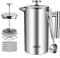 OZAVO Kaffeebereiter, French Press 1000ML mit 5 Ersatzfilter und 1 Löffel, Doppelwandige Edelstahl Kaffeekanne Kaffeepress Silber