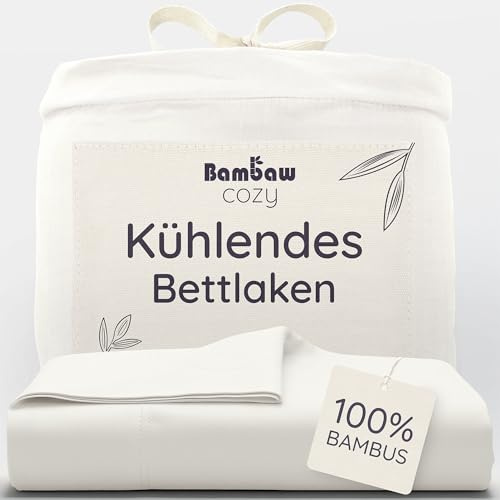 Bambaw Bambus Betttuch ohne Gummizug 270x290 cm, nachhaltige Bambus Bettwäsche, atmungsaktive Bettlaken Sommer, für Allergiker Bettwäsche, Bettlaken ohne Gummi kühlend (Elfenbein)
