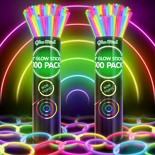 200 Glow Sticks Bulk Party Pack, 8 Halloween Glow Bracelets and Necklaces