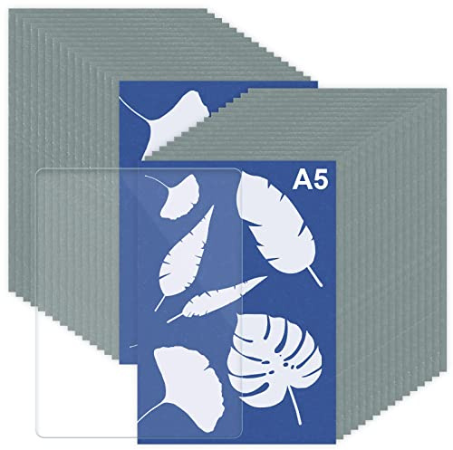 Modixun 32 hojas de papel de cianotipo A5 con impresión solar + 1 hoja de panel acrílico, papel de dibujo solar grueso, papel de impresión natural de alta sensibilidad, 21 x 14,8 cm