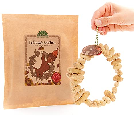 Die Stadtgärtner Erdnusskränzchen I Wunderschöner Ring voller Erdnüsse als Futter für Eichhörnchen I Eichhörnchen-Futter zum Verschenken I Liebevoll verpackt in Handarbeit in Deutschland