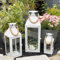 INDA-Exclusiv 3er Set XXL Gartenlaterne Metall Windlicht Laternen Kerzenhalter Set Höhe 25/40/51cm mit Seilgriff, Farben:Weiß