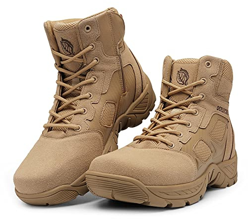 derlychug Men's Military Tactical Work Boots Side Zipper Hiking Combat Lightweight Boots