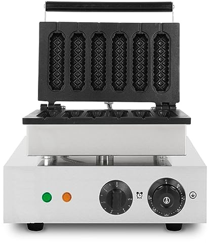 VERTES Macchina per Waffle su Stecco, 6 Waffle alla Volta, 120 pezzi/h, Regolabile 0-300°C, Antiaderente, Piastra in Ghisa con Corpo in Acciaio Inox, Waffle Maker 1550 W, Timer, Manico Termoresistente