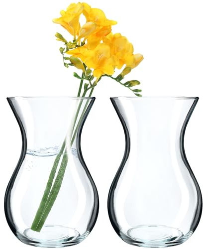 KADAX 2 vasi per fiori, 18 cm, in vetro, diametro 8 cm, con collo di 11 cm, vaso da tavolo trasparente, vaso in vetro trasparente, vaso di vetro per fiori, vaso decorativo per soggiorno (2 pezzi)