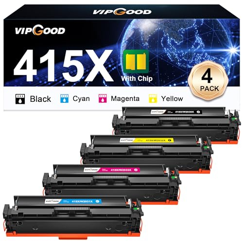 VIPGOOD 415X Tonerkartuschen, kompatibel mit HP 415X 415A Toner für Laserjet Pro MFP M479fdw M479dw M479fdn M479fnw M479 M454 W2030X W2031X W2032X W2033X (Schwarz, Cyan, Gelb, Magenta, Packung 4)