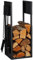 Relaxdays, schwarz Kaminholzregal mit Besteck, Metall, HBT: 76,5x36x30 cm, Brennholzregal innen, Holzscheite & Brennholz, Eisen, Aluminium, Jute