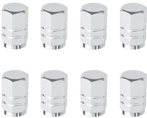 8 Piezas Tapas de Vástago de Válvula de Neumático de Aluminio con Junta Tapas de Válvula de Neumático Universales Hexagonales Tapas a Prueba de Polvo para Motos, Camiones, Bicicletas(Plata)