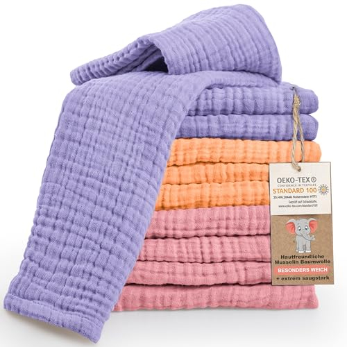 LAYNENBURG 10er-Set Premium Spucktücher Baby aus extra weichem Musselin - 100% Baumwolle - 30x50cm - Oeko Tex 100 - Musselin-tücher als Mulltücher, Mullwindeln oder Stoffwindeln (Mehrfarbig Girl)