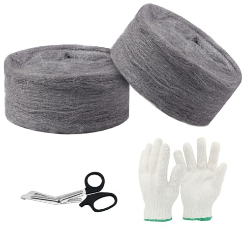 Wire Wool Steel Wool Mice Blocker - Wire Mesh Rodent Control Gap Filler DIY Kit - Fine Rodent Mesh for Mice and Rat Prevention - Easy to Use with Work Gloves - Stainless Steel Mesh