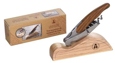 Cavatappi Laguiole Heritage con tagliere - 12 cm - Lavorazione artigianale - Manico in quercia - Confezione regalo inclusa - Coltello da cameriere sommelier con apribottiglie e tagliacapsule