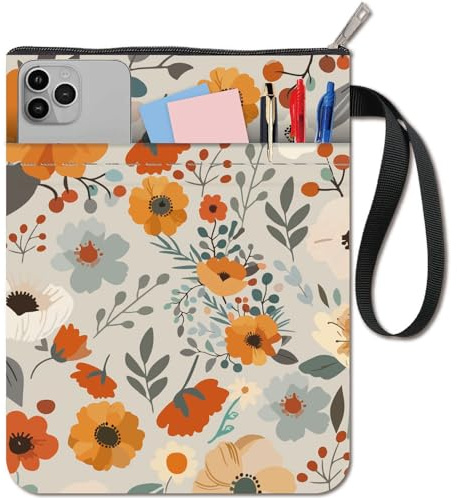 CRASPIRE Fundas para Libros con Flores Vintage Protectoras de Tapa Blanda Tela Lavables Cremallera Y Bolsillo Adicional Amantes los