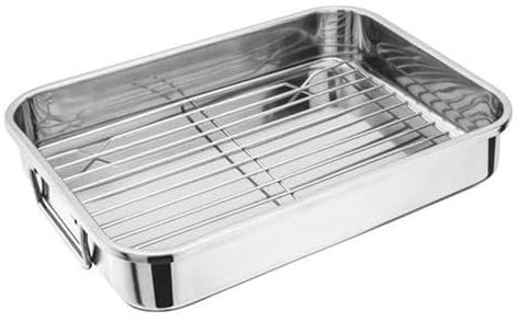DIOXSTAR Stainless Steel Roasting Tray, Rectangular Roasting Pan with Rack, Multipurpose Roasting Tin, Easy to Clean, Durable & Lightweight, 32cm x 23cm x 6cm