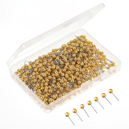 Dimeho 500 st kort häftklamrar 1/8 tum push pins litet runt huvud markering stift pärlor dekorativa push pins kort tumme häftklamrar (guld)