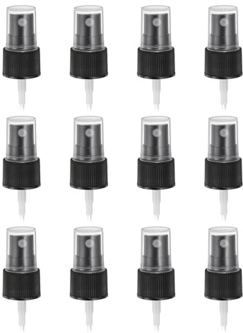 sourcing map 12 Pcs Black Spray Top, 20/410 Fine Mist Sprayer Reusable Replacement Spray Bottle Pump Stripe Plastic Top for Cosmetic Perfume and Body Sprays Bottle