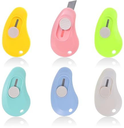 JIYIN 6 stycken miniboxskärare, miniskärkniv, infällbar, universalkniv, brevöppnare, paketöppnare, brevpapper, kniv, för kartong papperslåda, paket, pappersskärning