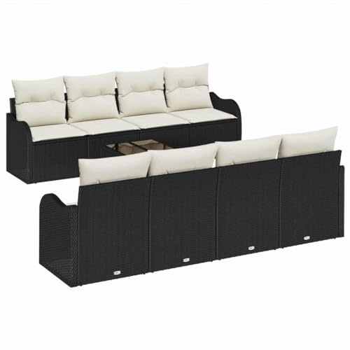 vidaXL Ensemble de canapé de Jardin avec Coussin 9 pcs Noir et Crème, Ensemble de canapés de Jardin élégant, Meubles d'extérieur Modernes, Design modulaire résistant aux UV pour patios Pratiques