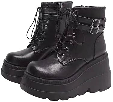 Stivaletti da donna, impermeabili, traspiranti, con zeppa, comodi, eleganti, con cerniera laterale, stile punk, con fondo spesso, per passeggiate all'aperto